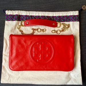 Tory Burch Reva Chain Clutch in Blood Orange